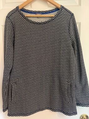 Talbots Navy & White Dot Knit Long Sleeve Pullover